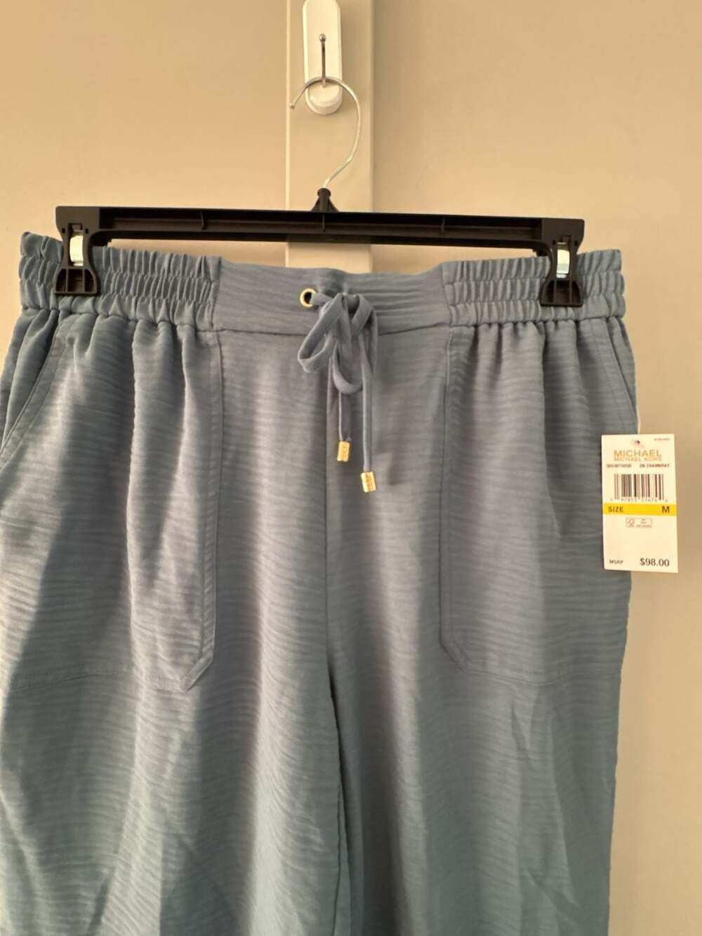 Michael Michael Kors Dk Chambray Drawstring Waist Wide-Leg Pants - Picture 2 of 7